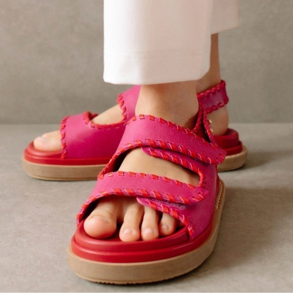 ALOHAS Barrel Slingback Sandal in Red/Pink 37 dad sandals leather woven - Picture 4 of 10